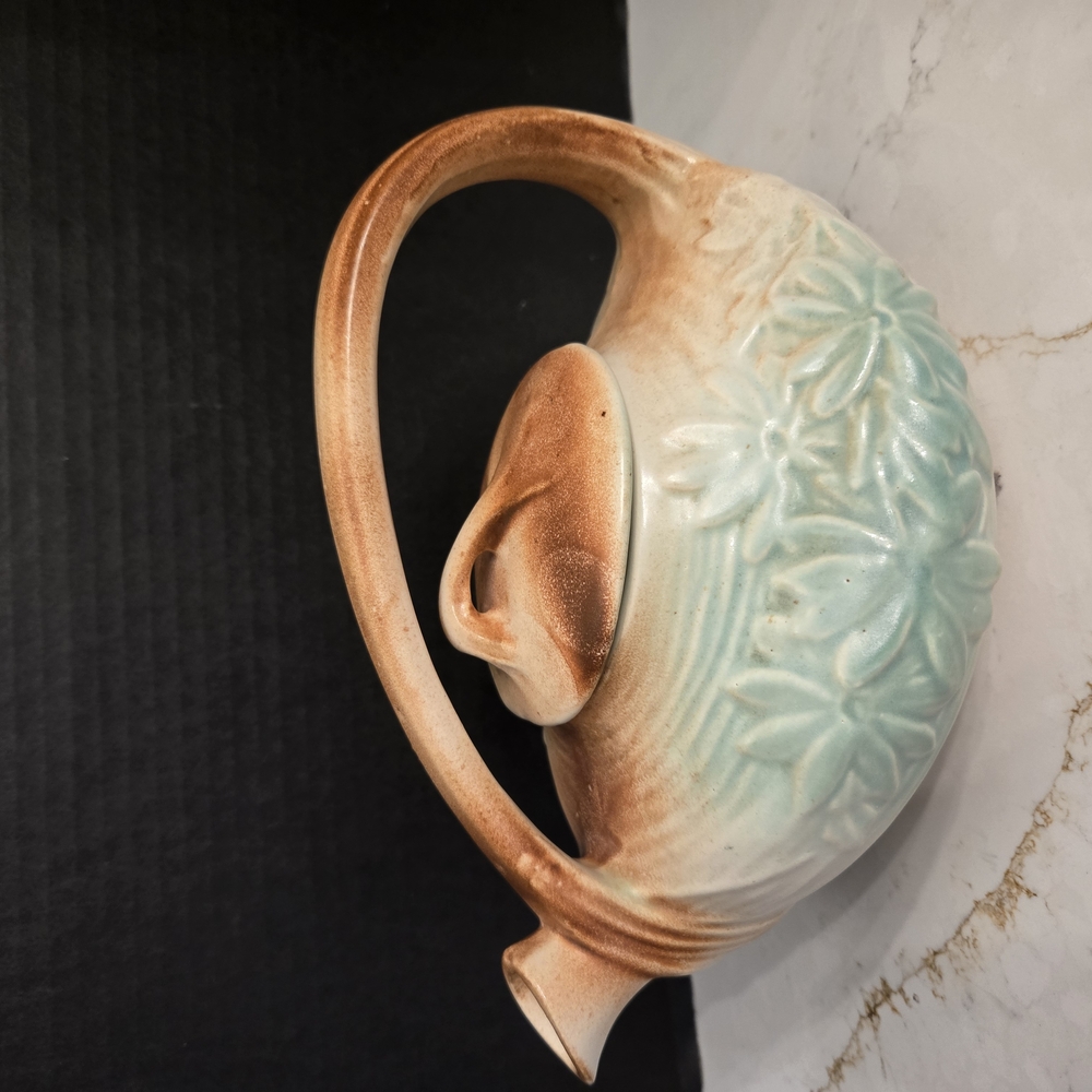 Mccoy Peach and Mint Ceramic Vase with Textured Floral Design